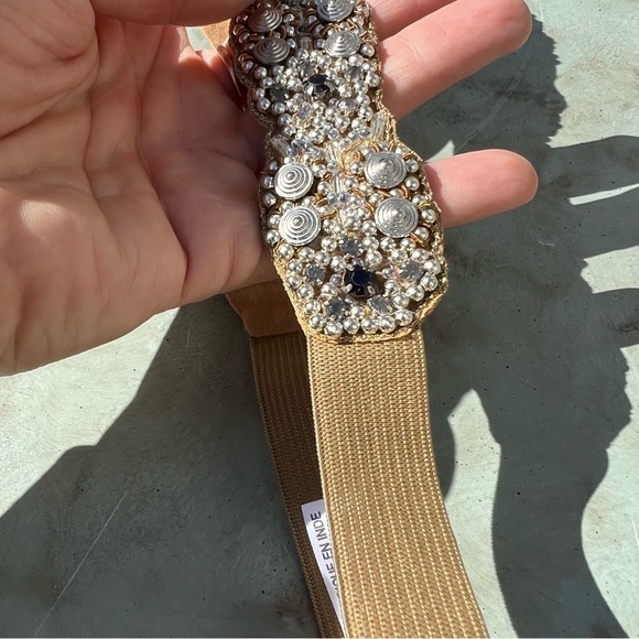 EMBROIDERED with beads and studs belts Sz S stretchy back - Picture 3 of 7